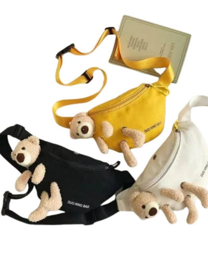 New Cute Plush Teddy Bear Chest Bag, Women's Canvas Crossbody Bag