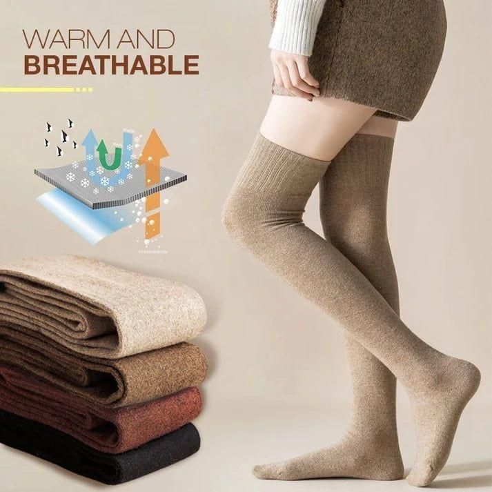 Warm Thigh High Socks Knitted Thick Thermal Woolen Socks (Assorted Color, 1 Pair)